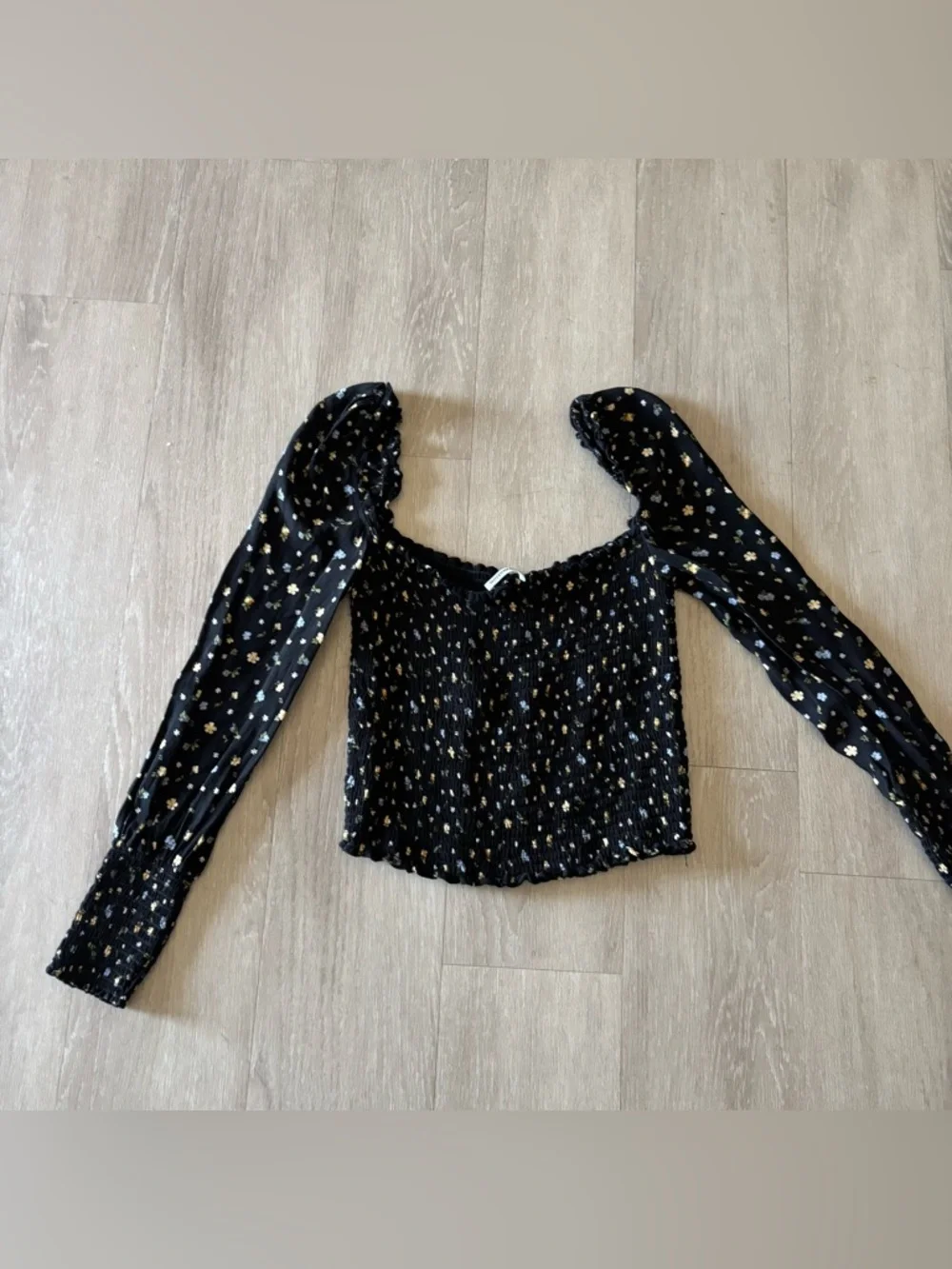 Reformation Pinto Smocked Floral Blouse | XS | Black Floral